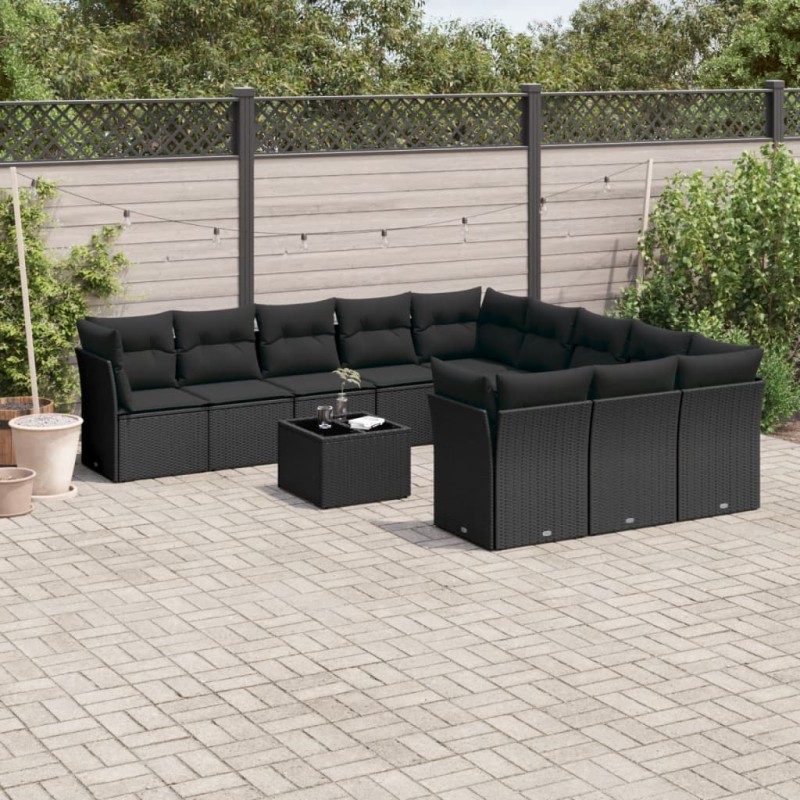 vidaXL 12-tlg. Garten-Sofagarnitur mit Kissen Schwarz Poly Rattan vidaXL 12-tlg. Garten-Sofagarnitur mit Kissen Schwarz Poly Rattan