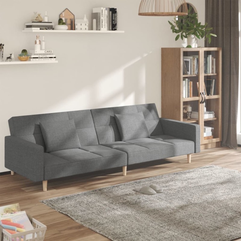 vidaXL Schlafsofa 2-Sitzer mit 2 Kissen Hellgrau Stoff vidaXL Schlafsofa 2-Sitzer mit 2 Kissen Hellgrau Stoff
