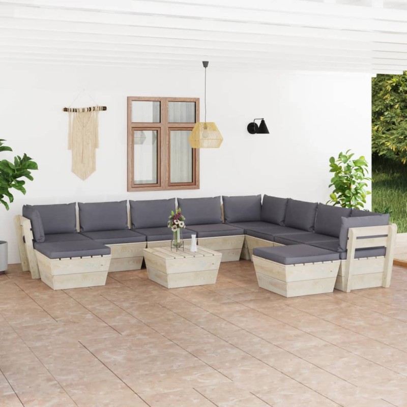 11-tlg. Garten-Sofagarnitur aus Paletten mit Kissen Fichtenholz 11-tlg. Garten-Sofagarnitur aus Paletten mit Kissen Fichtenholz