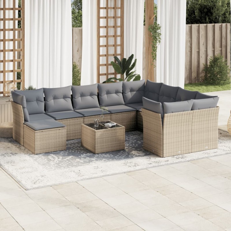 vidaXL 11-tlg. Garten-Sofagarnitur mit Kissen Beige Poly Rattan vidaXL 11-tlg. Garten-Sofagarnitur mit Kissen Beige Poly Rattan