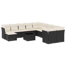 vidaXL 12-tlg. Garten-Sofagarnitur mit Kissen Schwarz Poly Rattan