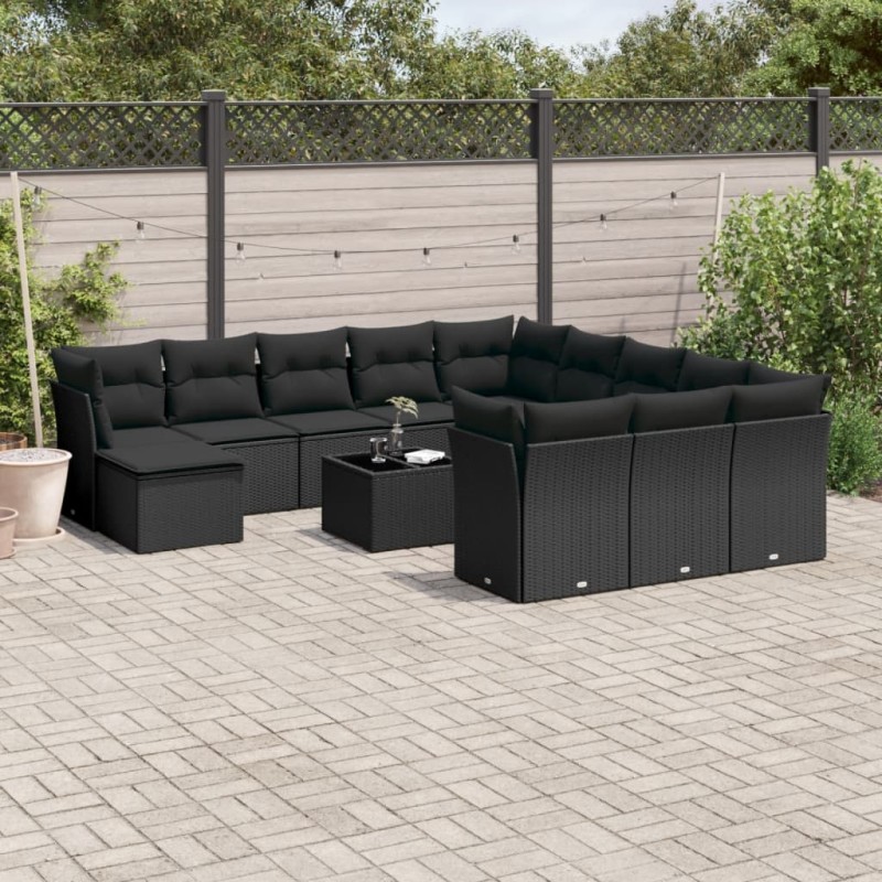 vidaXL 13-tlg. Garten-Sofagarnitur mit Kissen Schwarz Poly Rattan vidaXL 13-tlg. Garten-Sofagarnitur mit Kissen Schwarz Poly Rattan