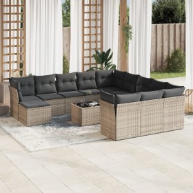 vidaXL 13-tlg. Garten-Sofagarnitur mit Kissen Grau Poly Rattan