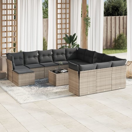 vidaXL 13-tlg. Garten-Sofagarnitur mit Kissen Grau Poly Rattan