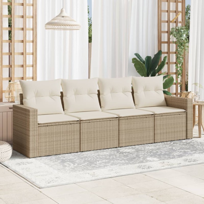 vidaXL 4-tlg. Garten-Sofagarnitur mit Kissen Beige Poly Rattan vidaXL 4-tlg. Garten-Sofagarnitur mit Kissen Beige Poly Rattan