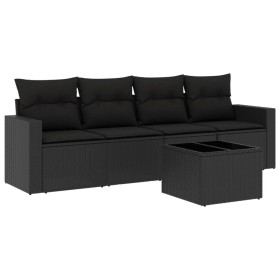 vidaXL 5-tlg. Garten-Sofagarnitur mit Kissen Schwarz Poly Rattan