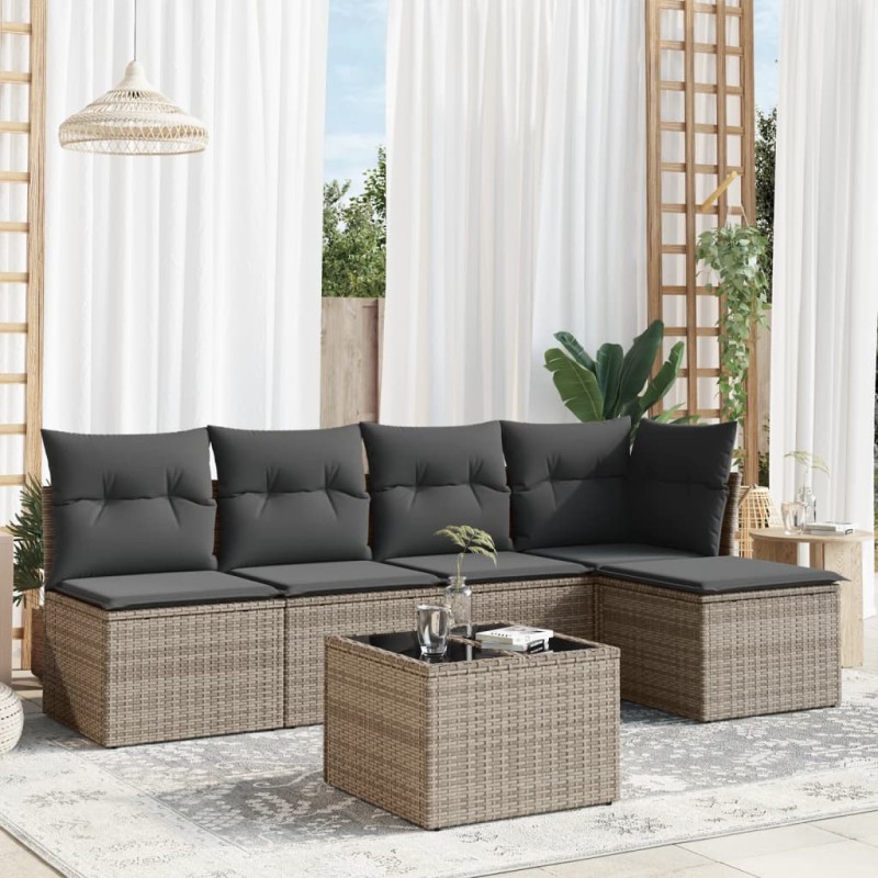 vidaXL 6-tlg. Garten-Sofagarnitur mit Kissen Grau Poly Rattan vidaXL 6-tlg. Garten-Sofagarnitur mit Kissen Grau Poly Rattan