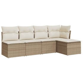 vidaXL 5-tlg. Garten-Sofagarnitur mit Kissen Beige Poly Rattan