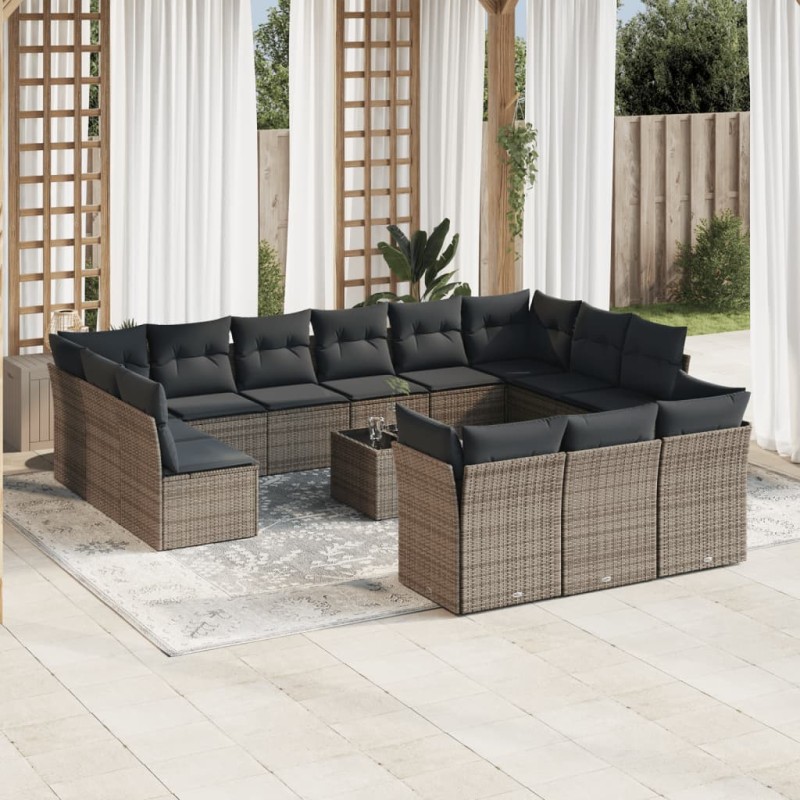 vidaXL 14-tlg. Garten-Sofagarnitur mit Kissen Grau Poly Rattan vidaXL 14-tlg. Garten-Sofagarnitur mit Kissen Grau Poly Rattan