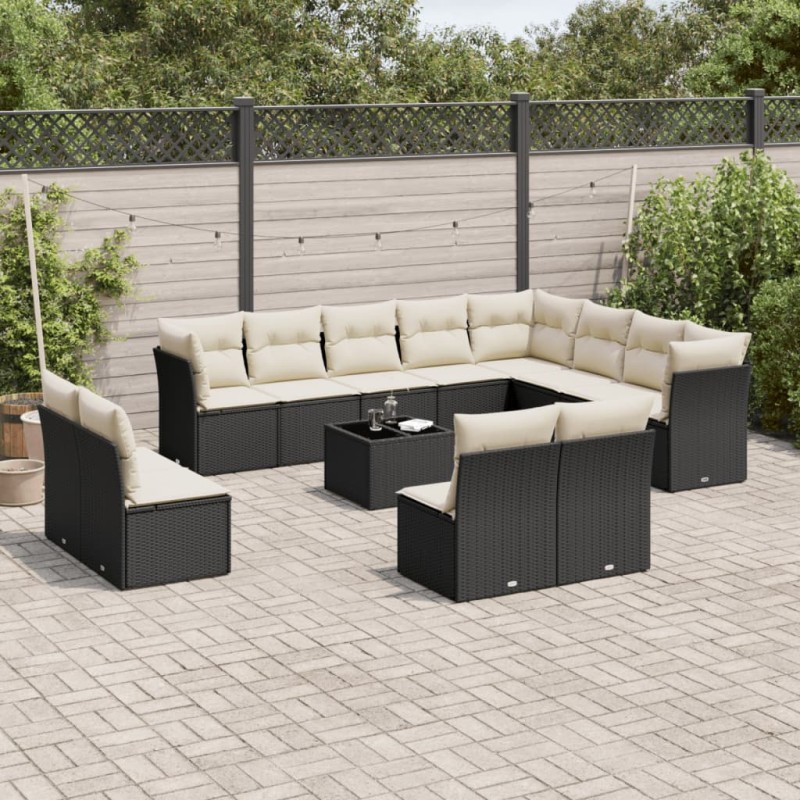 vidaXL 13-tlg. Garten-Sofagarnitur mit Kissen Schwarz Poly Rattan vidaXL 13-tlg. Garten-Sofagarnitur mit Kissen Schwarz Poly Rattan