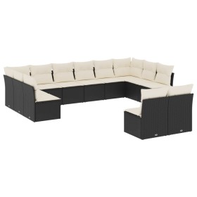 vidaXL 12-tlg. Garten-Sofagarnitur mit Kissen Schwarz Poly Rattan