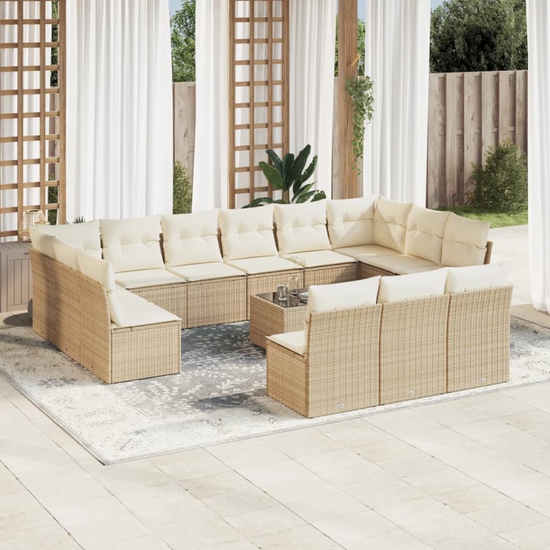 vidaXL 14-tlg. Garten-Sofagarnitur mit Kissen Beige Poly Rattan vidaXL 14-tlg. Garten-Sofagarnitur mit Kissen Beige Poly Rattan