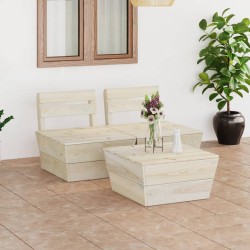 3-tlg. Garten-Paletten-Lounge-Set Imprägniertes Fichtenholz