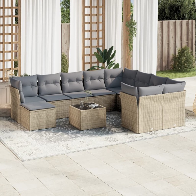 vidaXL 11-tlg. Garten-Sofagarnitur mit Kissen Beige Poly Rattan vidaXL 11-tlg. Garten-Sofagarnitur mit Kissen Beige Poly Rattan