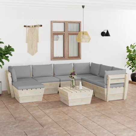 8-tlg. Garten-Sofagarnitur aus Paletten mit Kissen Fichtenholz