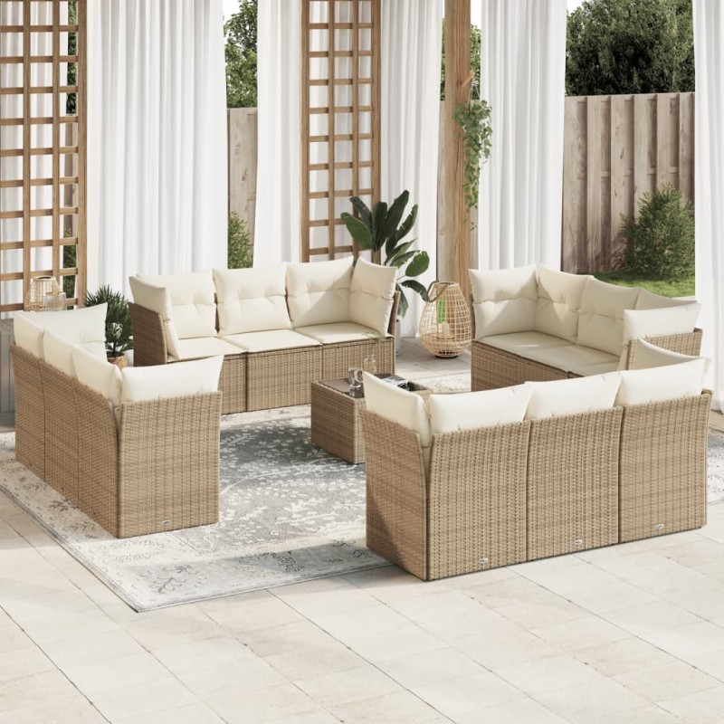 vidaXL 13-tlg. Garten-Sofagarnitur mit Kissen Beige Poly Rattan vidaXL 13-tlg. Garten-Sofagarnitur mit Kissen Beige Poly Rattan