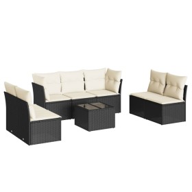 vidaXL 8-tlg. Garten-Sofagarnitur mit Kissen Schwarz Poly Rattan