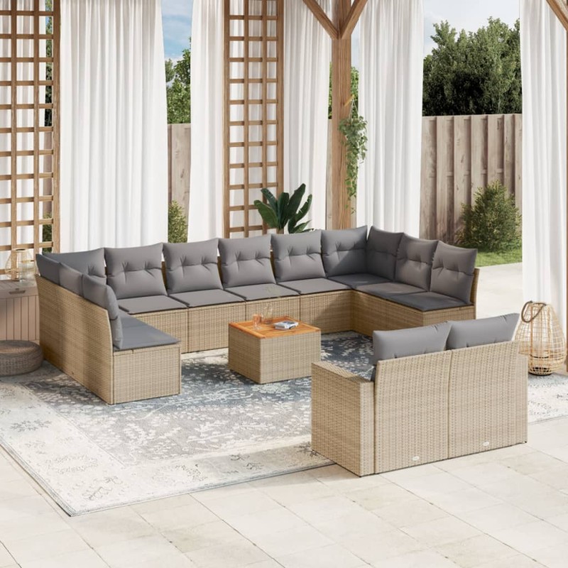 vidaXL 13-tlg. Garten-Sofagarnitur mit Kissen Beige Poly Rattan vidaXL 13-tlg. Garten-Sofagarnitur mit Kissen Beige Poly Rattan