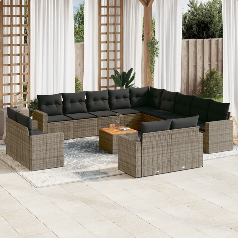 vidaXL 14-tlg. Garten-Sofagarnitur mit Kissen Grau Poly Rattan vidaXL 14-tlg. Garten-Sofagarnitur mit Kissen Grau Poly Rattan