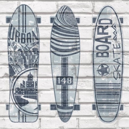 Urban Friends & Coffee Tapete Surfbretter Blau und Weiß