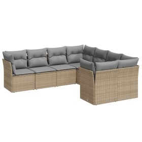 vidaXL 8-tlg. Garten-Sofagarnitur mit Kissen Beige Poly Rattan