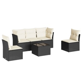 vidaXL 6-tlg. Garten-Sofagarnitur mit Kissen Schwarz Poly Rattan