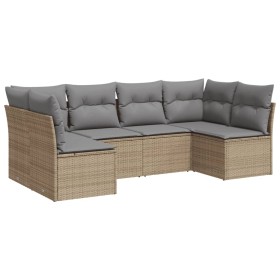 vidaXL 6-tlg. Garten-Sofagarnitur mit Kissen Beige Poly Rattan