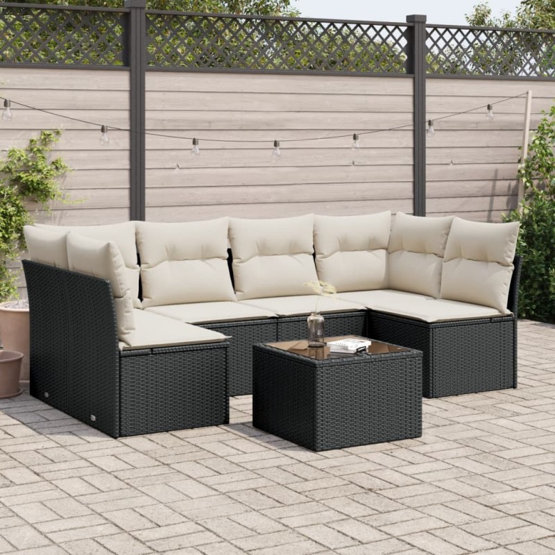 vidaXL 7-tlg. Garten-Sofagarnitur mit Kissen Schwarz Poly Rattan vidaXL 7-tlg. Garten-Sofagarnitur mit Kissen Schwarz Poly Rattan