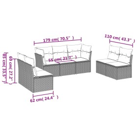 vidaXL 7-tlg. Garten-Sofagarnitur mit Kissen Schwarz Poly Rattan