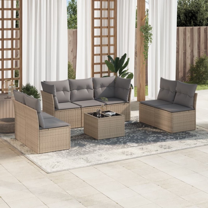 vidaXL 8-tlg. Garten-Sofagarnitur mit Kissen Beige Poly Rattan vidaXL 8-tlg. Garten-Sofagarnitur mit Kissen Beige Poly Rattan