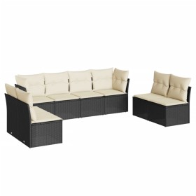 vidaXL 8-tlg. Garten-Sofagarnitur mit Kissen Schwarz Poly Rattan