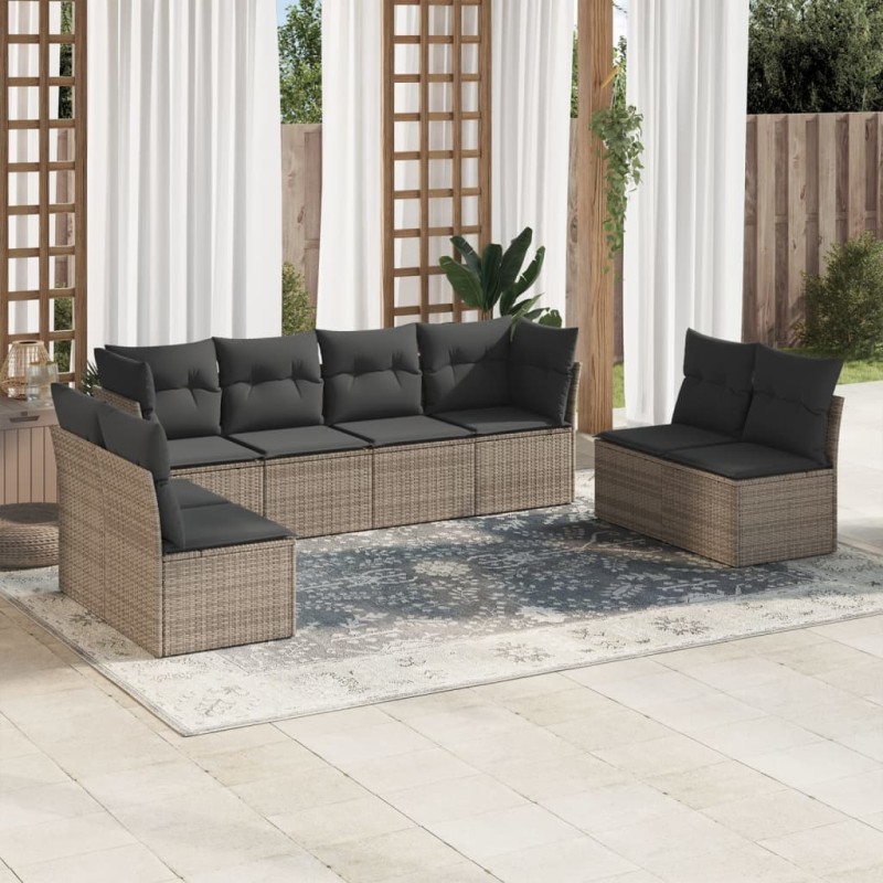 vidaXL 8-tlg. Garten-Sofagarnitur mit Kissen Grau Poly Rattan vidaXL 8-tlg. Garten-Sofagarnitur mit Kissen Grau Poly Rattan