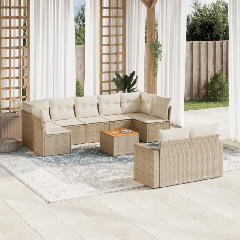 vidaXL 10-tlg. Garten-Sofagarnitur mit Kissen Beige Poly Rattan vidaXL 10-tlg. Garten-Sofagarnitur mit Kissen Beige Poly Rattan