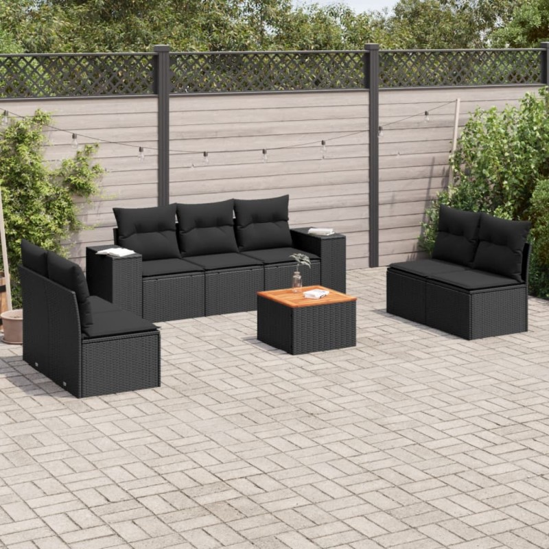 vidaXL 8-tlg. Garten-Sofagarnitur mit Kissen Schwarz Poly Rattan vidaXL 8-tlg. Garten-Sofagarnitur mit Kissen Schwarz Poly Rattan