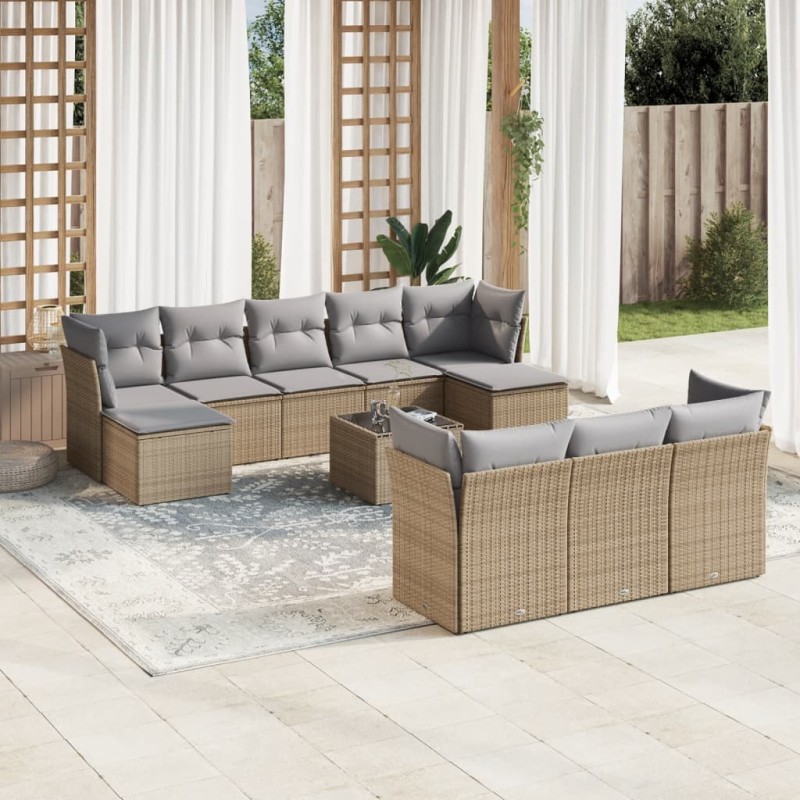 vidaXL 10-tlg. Garten-Sofagarnitur mit Kissen Beige Poly Rattan vidaXL 10-tlg. Garten-Sofagarnitur mit Kissen Beige Poly Rattan