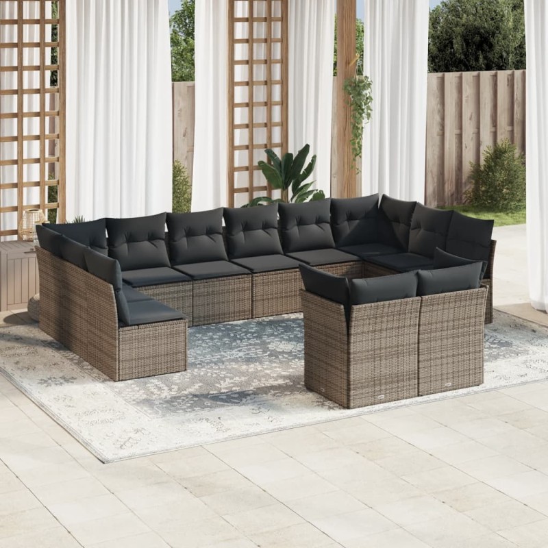 vidaXL 12-tlg. Garten-Sofagarnitur mit Kissen Grau Poly Rattan vidaXL 12-tlg. Garten-Sofagarnitur mit Kissen Grau Poly Rattan