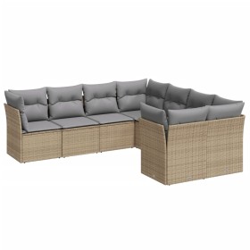 vidaXL 8-tlg. Garten-Sofagarnitur mit Kissen Beige Poly Rattan