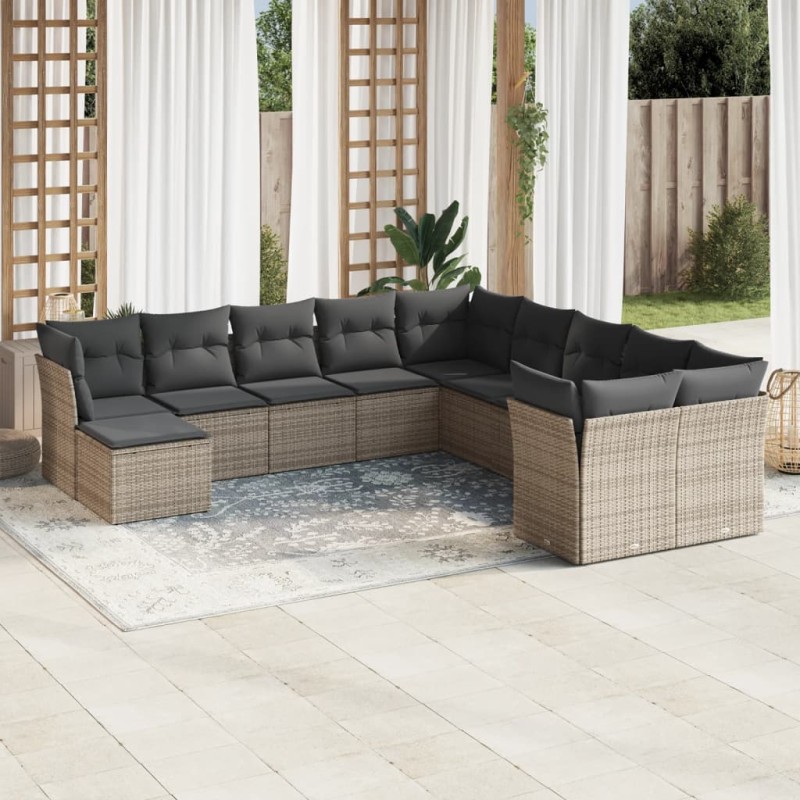 vidaXL 11-tlg. Garten-Sofagarnitur mit Kissen Grau Poly Rattan vidaXL 11-tlg. Garten-Sofagarnitur mit Kissen Grau Poly Rattan