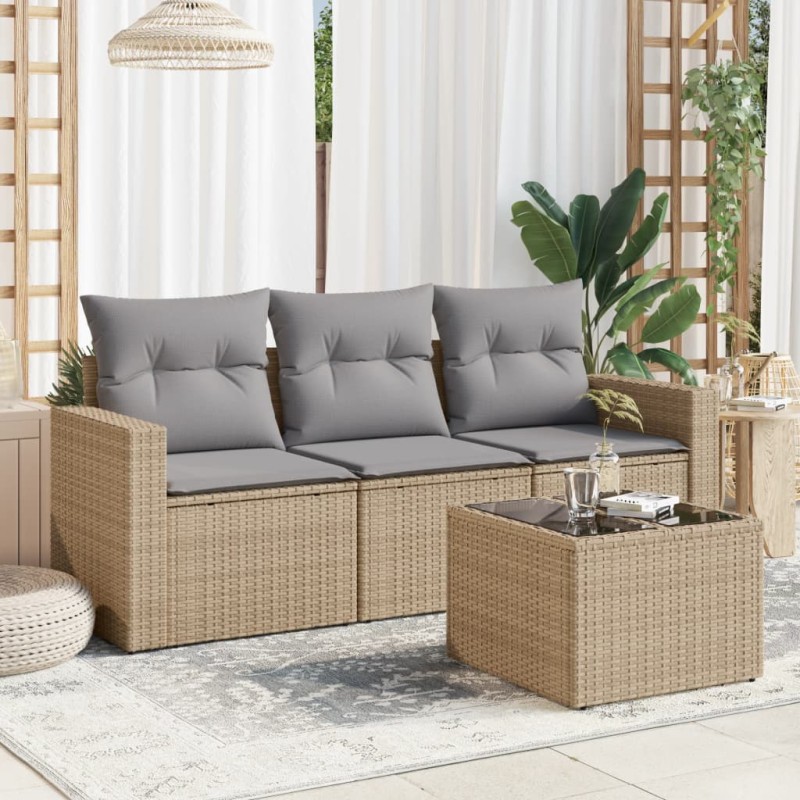 vidaXL 4-tlg. Garten-Sofagarnitur mit Kissen Beige Poly Rattan vidaXL 4-tlg. Garten-Sofagarnitur mit Kissen Beige Poly Rattan