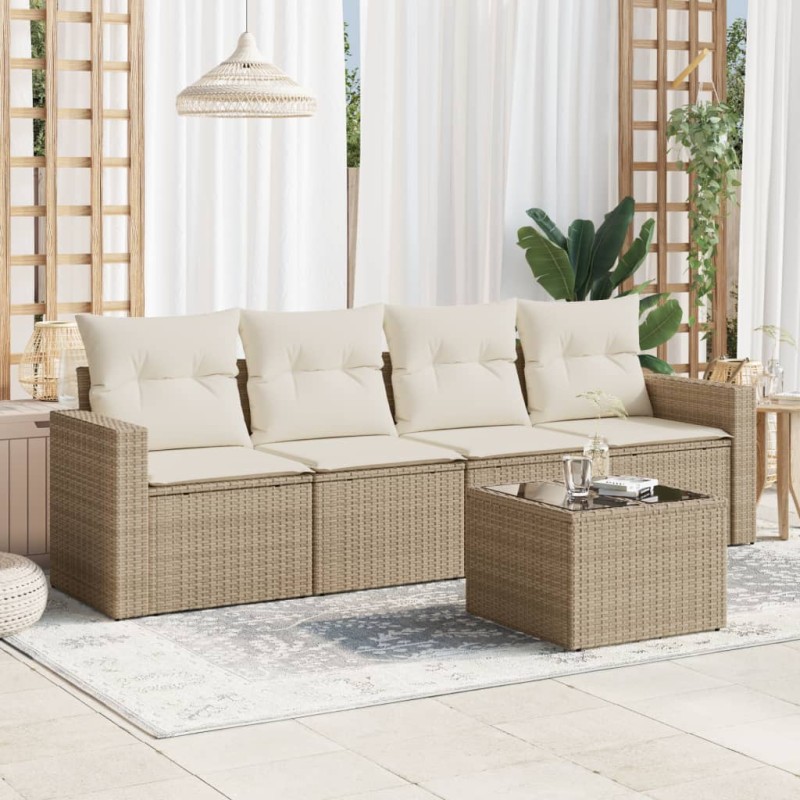 vidaXL 5-tlg. Garten-Sofagarnitur mit Kissen Beige Poly Rattan vidaXL 5-tlg. Garten-Sofagarnitur mit Kissen Beige Poly Rattan