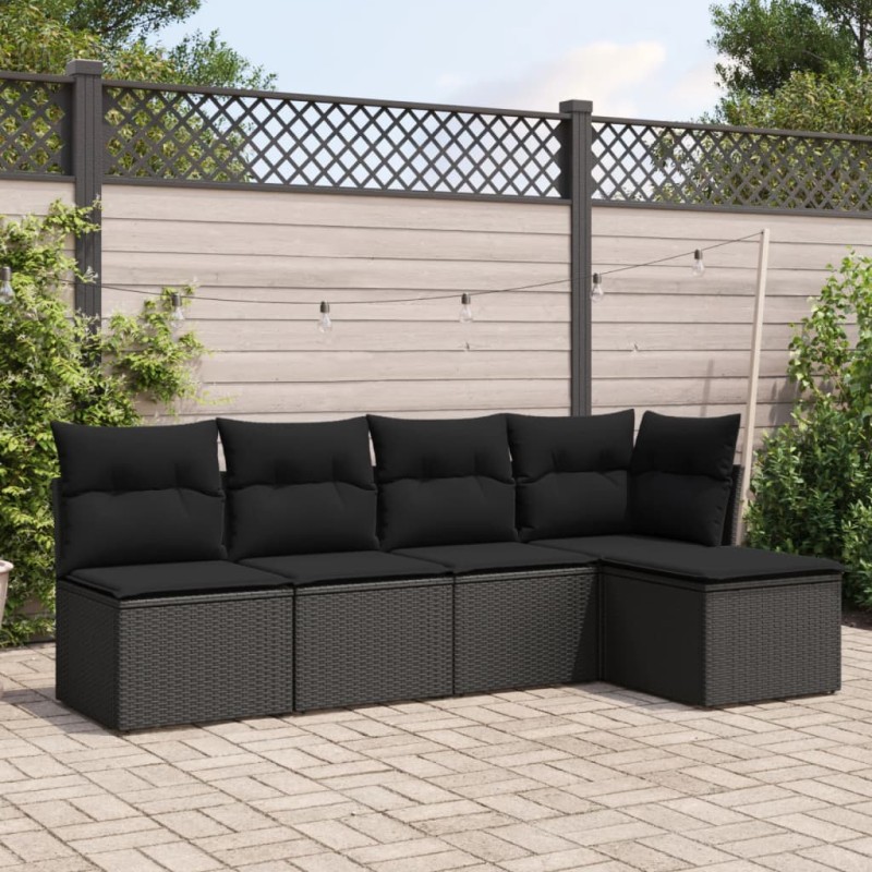 vidaXL 5-tlg. Garten-Sofagarnitur mit Kissen Schwarz Poly Rattan vidaXL 5-tlg. Garten-Sofagarnitur mit Kissen Schwarz Poly Rattan