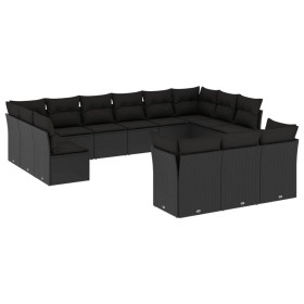 vidaXL 13-tlg. Garten-Sofagarnitur mit Kissen Schwarz Poly Rattan