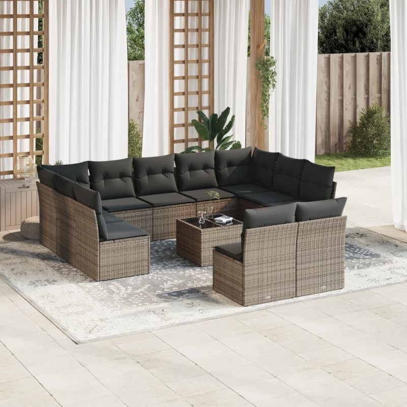 vidaXL 12-tlg. Garten-Sofagarnitur mit Kissen Grau Poly Rattan vidaXL 12-tlg. Garten-Sofagarnitur mit Kissen Grau Poly Rattan