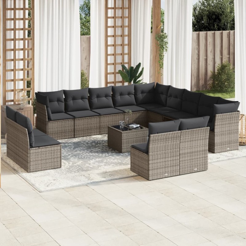vidaXL 14-tlg. Garten-Sofagarnitur mit Kissen Grau Poly Rattan vidaXL 14-tlg. Garten-Sofagarnitur mit Kissen Grau Poly Rattan