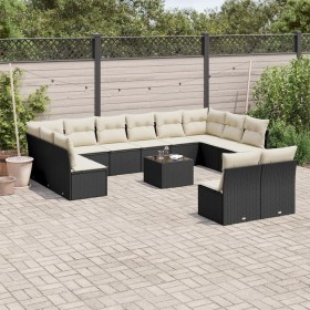 vidaXL 13-tlg. Garten-Sofagarnitur mit Kissen Schwarz Poly Rattan