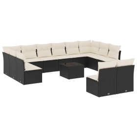 vidaXL 13-tlg. Garten-Sofagarnitur mit Kissen Schwarz Poly Rattan
