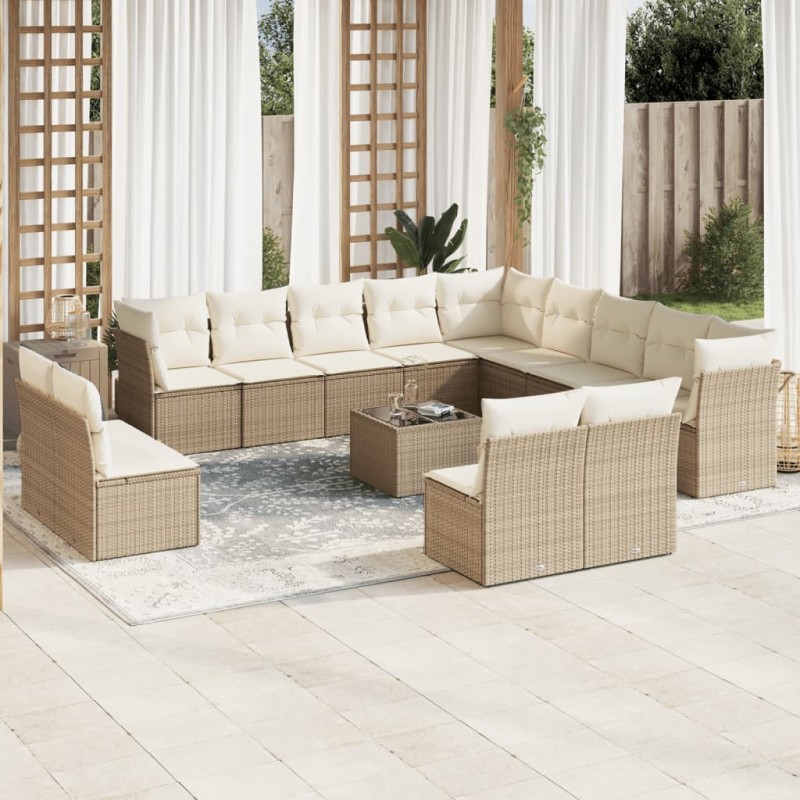 vidaXL 14-tlg. Garten-Sofagarnitur mit Kissen Beige Poly Rattan vidaXL 14-tlg. Garten-Sofagarnitur mit Kissen Beige Poly Rattan