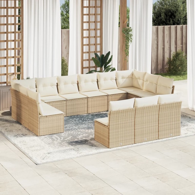 vidaXL 13-tlg. Garten-Sofagarnitur mit Kissen Beige Poly Rattan vidaXL 13-tlg. Garten-Sofagarnitur mit Kissen Beige Poly Rattan