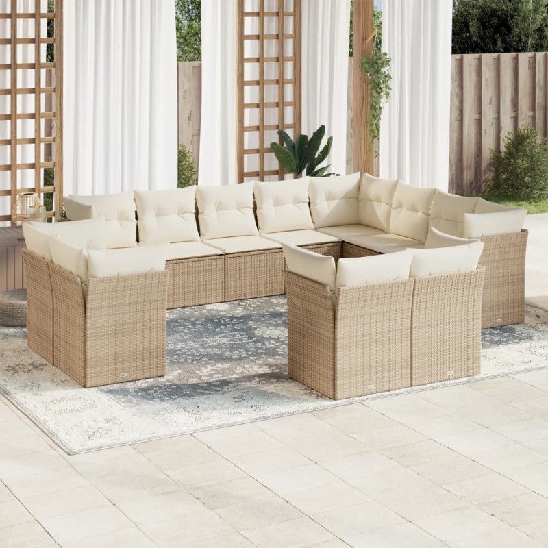 vidaXL 12-tlg. Garten-Sofagarnitur mit Kissen Beige Poly Rattan vidaXL 12-tlg. Garten-Sofagarnitur mit Kissen Beige Poly Rattan