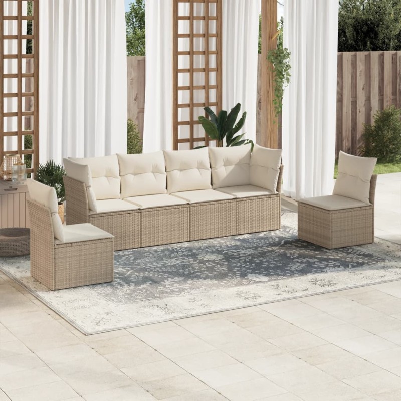 vidaXL 6-tlg. Garten-Sofagarnitur mit Kissen Beige Poly Rattan vidaXL 6-tlg. Garten-Sofagarnitur mit Kissen Beige Poly Rattan